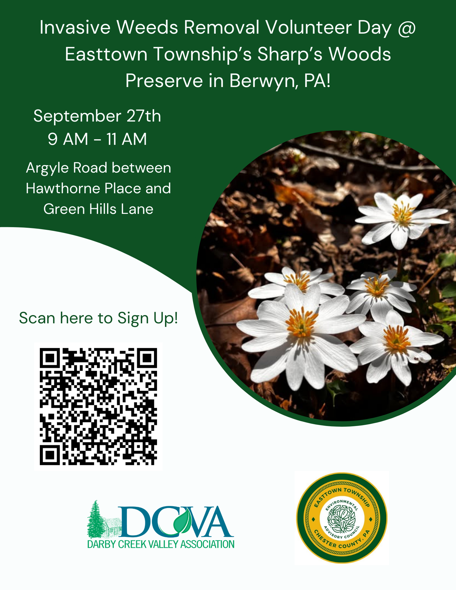 Sharps Woods Preserve Volunteer Day Flyer